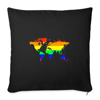 Rainbow World - Drapeau du monde de sortie - Coussin et housse de 45 x 45 cm - noir - Devant