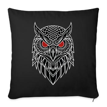 Hibou Grand-Duc Totem Yeux Rouges - Coussin et housse de 45 x 45 cm - noir - Devant