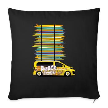 Peace Love Campster Van Cadeau - Coussin et housse de 45 x 45 cm - noir - Devant