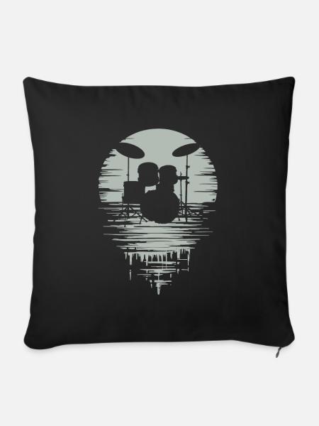 Drumset Silhouette Schlagzeug mit Spiegelung - Sofakissen mit Füllung 45 x 45 cm - Schwarz