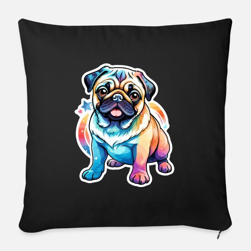 Mops Wasserfarben - Sofakissen mit Füllung 45 x 45 cm - Schwarz