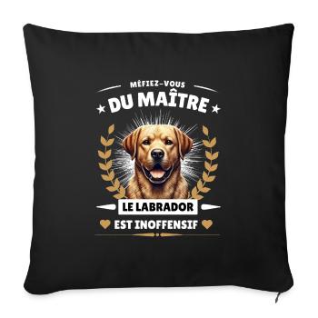 Vorsicht vor dem Herrchen, der Labrador ist harmlos! - Sofakissen mit Füllung 45 x 45 cm - Schwarz - Vorne