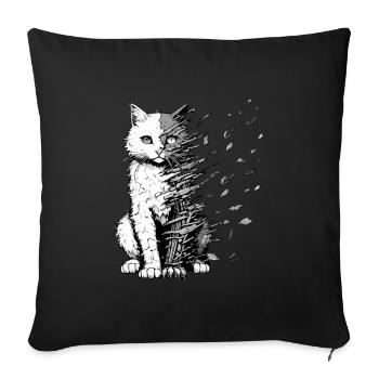 A sad, crumbling cat. Animated animal. - Sofa pillow with filling 45cm x 45cm - black - Front