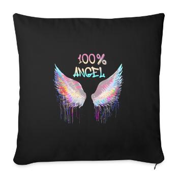 100% ange, ailes d’ange, ailes d’ange, ailes, graffiti - Coussin et housse de 45 x 45 cm - noir - Devant