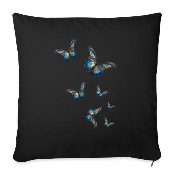 Butterflies,Sequins,Butterfly,Blue - Sofa pillow with filling 45cm x 45cm - black - Front
