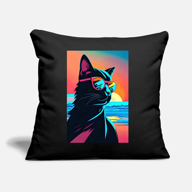 Synthwave Cat Coussin et housse de 45 x 45 cm