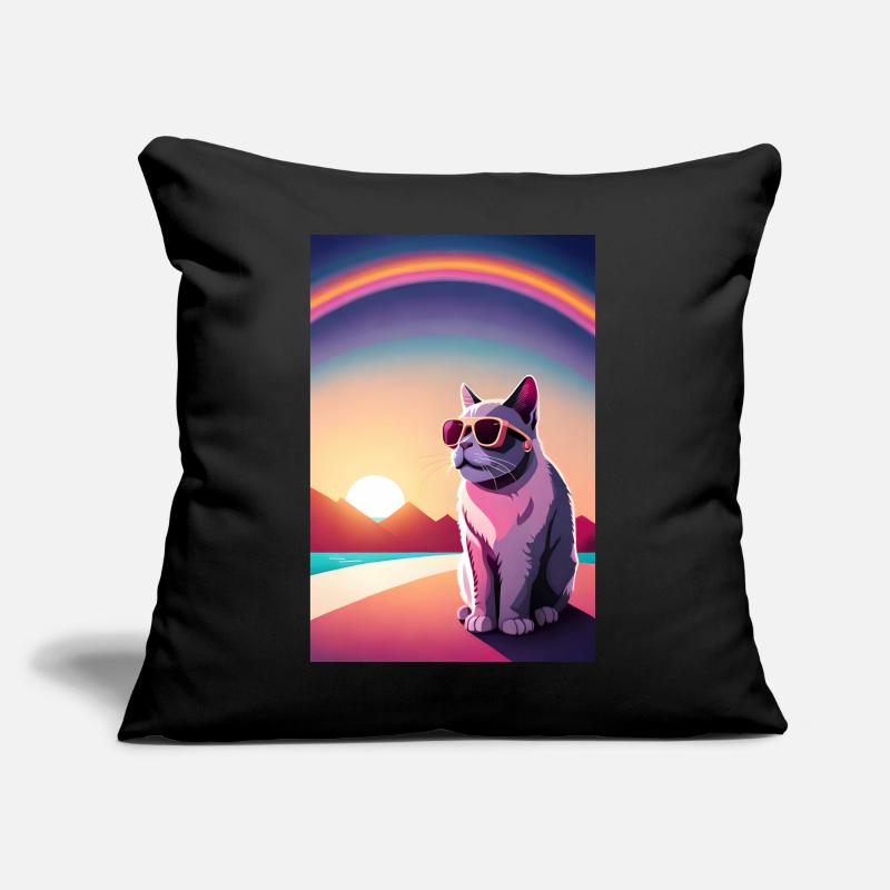 Synthwave Rainbow Cat Coussin et housse de 45 x 45 cm