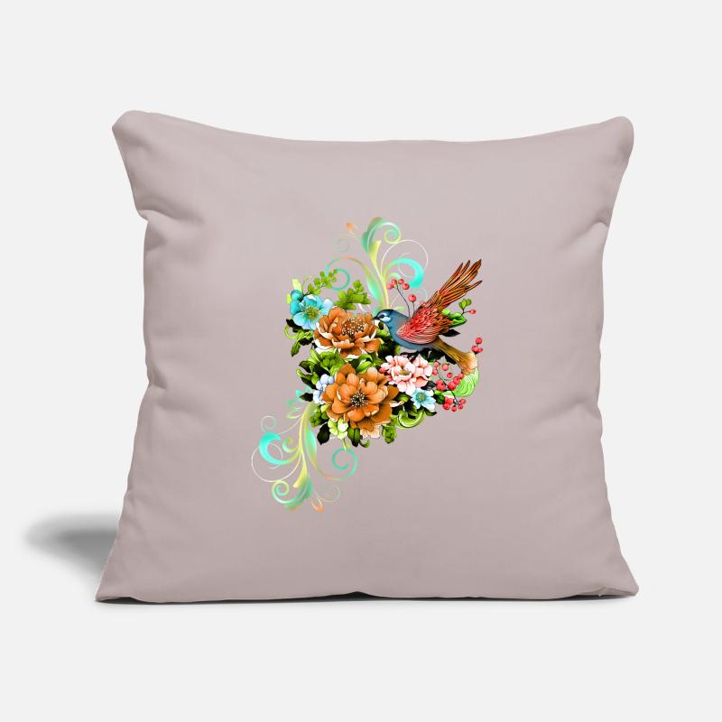 Wunderschöne elegante Blumen mit Vogel. Sofakissen mit Füllung 45 x 45 cm
