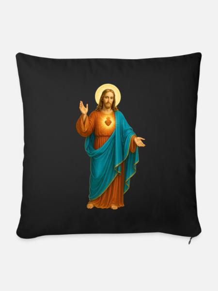 HerzJesu Ikonischer Druck - Sofakissen mit Füllung 45 x 45 cm - Schwarz