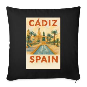 Cádiz Spain – Watercolor Travel Poster Plaza - Sofa pillow with filling 45cm x 45cm - black - Front