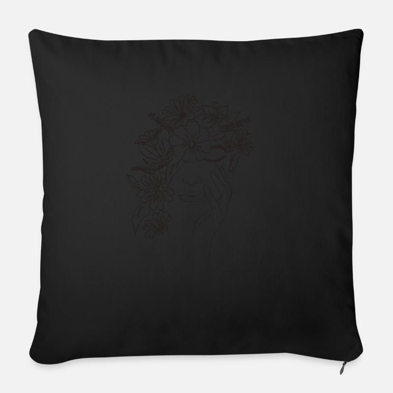Gesicht Blumen - Sofakissen mit Füllung 45 x 45 cm - Schwarz