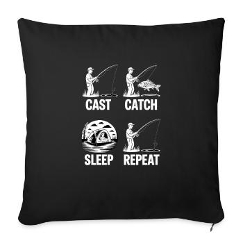 Cast Catch Sleep Repeat – Mode de vie de la pêche à la carpe - Coussin et housse de 45 x 45 cm - noir - Devant