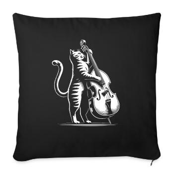 Cat plays the double bass - Sofa pillow with filling 45cm x 45cm - black - Front