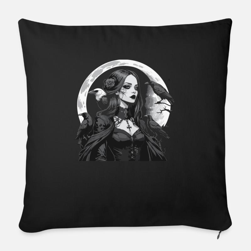 Gothic-Mädchen mit Raben über dem Mond - Sofakissen mit Füllung 45 x 45 cm - Schwarz