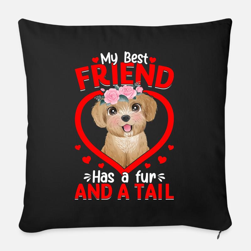Poodle best friend has fur and tail funny - Sofa pillow with filling 45cm x 45cm - black