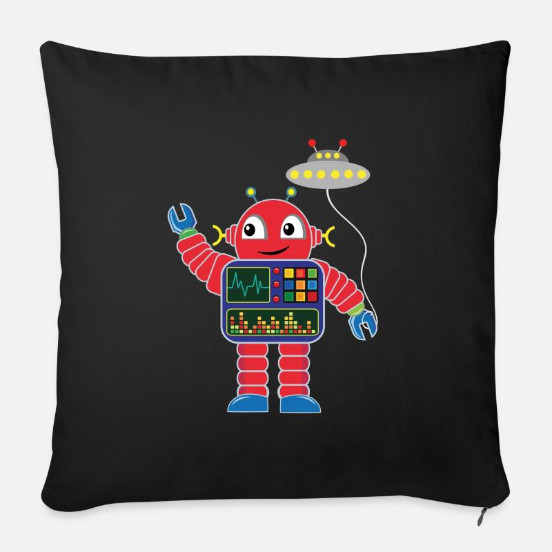 Kleiner roter Roboter mit Raumschiff - Sofakissen mit Füllung 45 x 45 cm - Schwarz