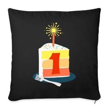 1st Birthday Baby Shirt & Bodysuit with Cake - Sofa pillow with filling 45cm x 45cm - black - Front