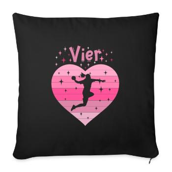 Handballerin 4. Geburtstag - Sofakissen mit Füllung 45 x 45 cm - Schwarz - Vorne