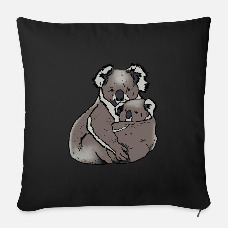 Koala - Mama mit Baby - Sofakissen mit Füllung 45 x 45 cm - Schwarz
