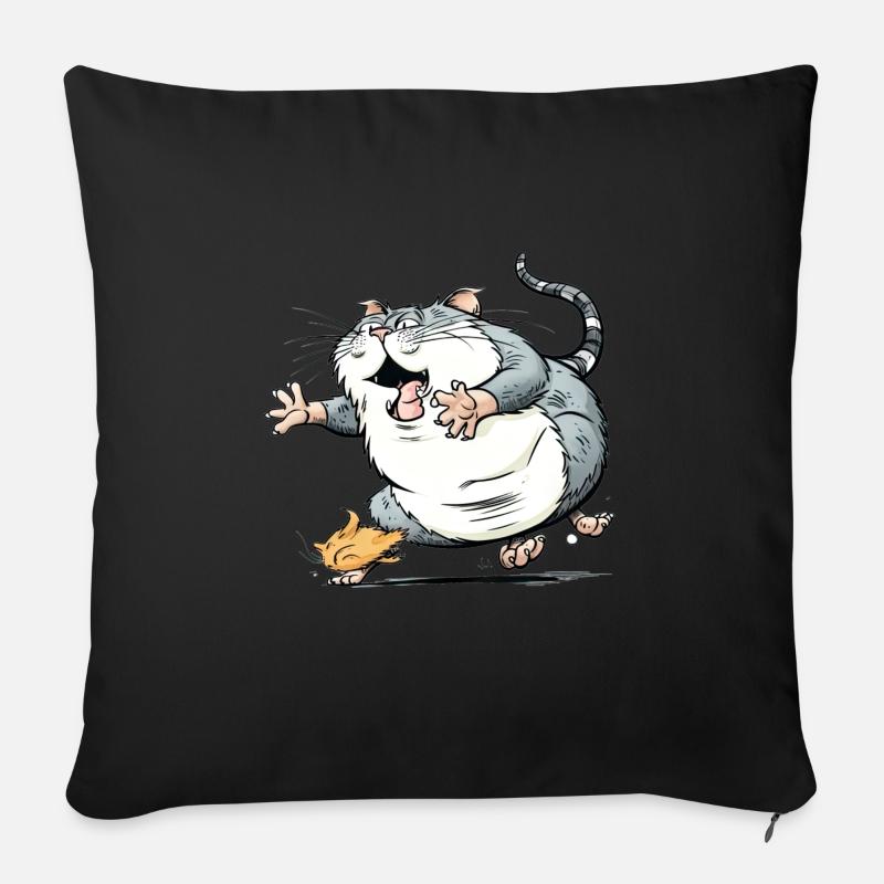 Dicke Katze jagt komische Maus - Sofakissen mit Füllung 45 x 45 cm - Schwarz