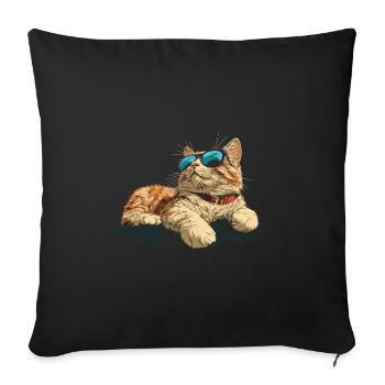 Chat avec des lunettes de soleil - Coussin et housse de 45 x 45 cm - noir - Devant