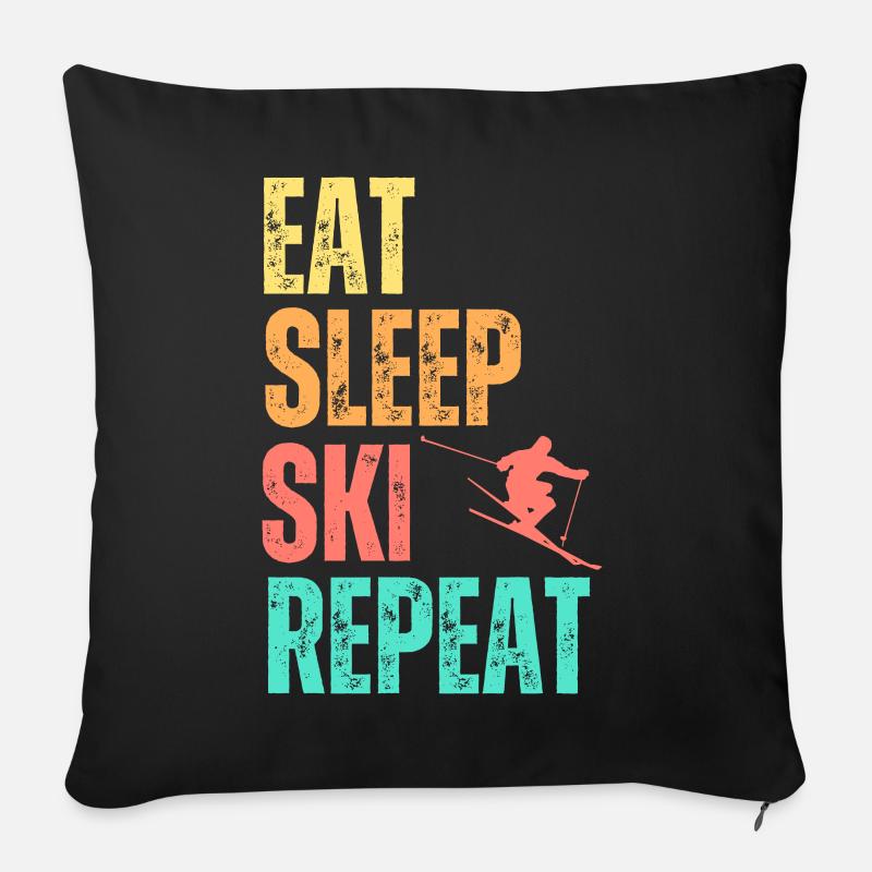 Eat Sleep Ski Repeat - Sofakissen mit Füllung 45 x 45 cm - Schwarz