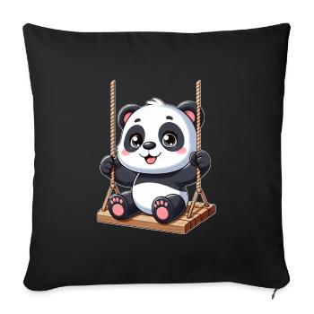 Panda sur balançoire aire de jeux amusante - Coussin et housse de 45 x 45 cm - noir - Devant