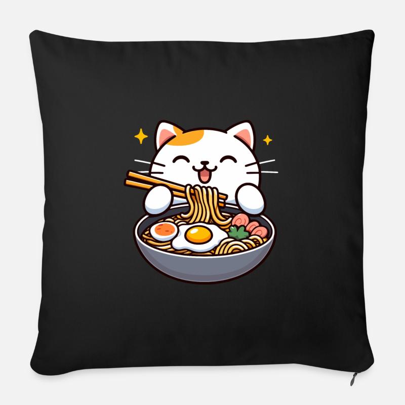Anime Chat Ramen - Coussin et housse de 45 x 45 cm - noir