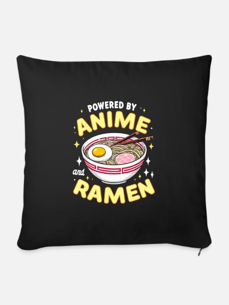 Powered By Anime And Ramen - Sofakissen mit Füllung 45 x 45 cm - Schwarz