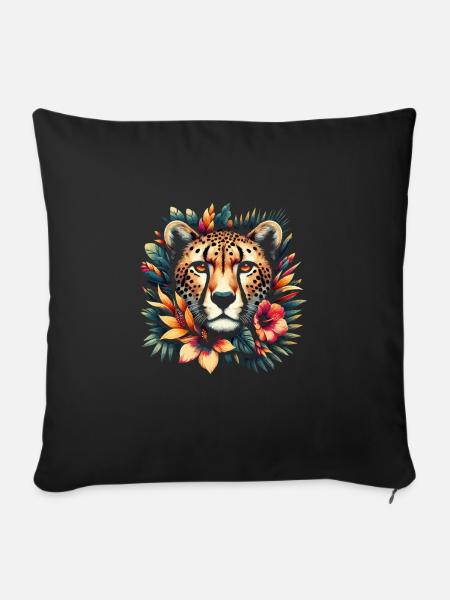 Cheetah Gepard Blumen - Sofakissen mit Füllung 45 x 45 cm - Schwarz