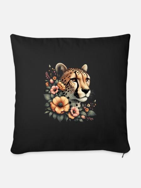 Cheetah Gepard Blumen - Sofakissen mit Füllung 45 x 45 cm - Schwarz
