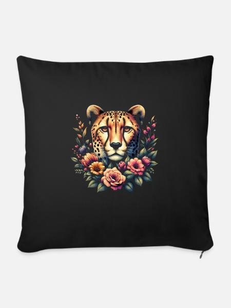 Cheetah Gepard Blumen - Sofakissen mit Füllung 45 x 45 cm - Schwarz