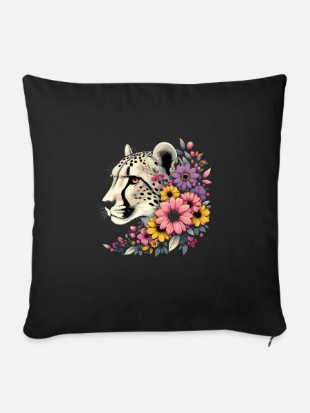 Cheetah Gepard Blumen - Sofakissen mit Füllung 45 x 45 cm - Schwarz