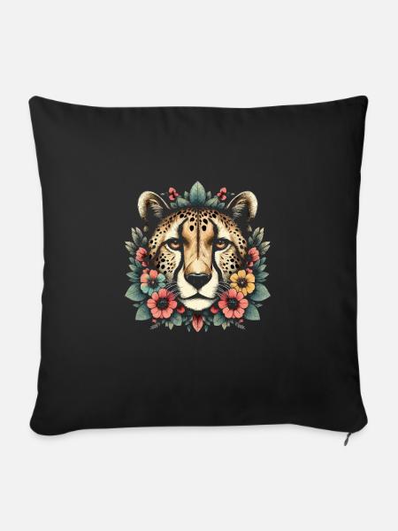 Cheetah Gepard Blumen - Sofakissen mit Füllung 45 x 45 cm - Schwarz