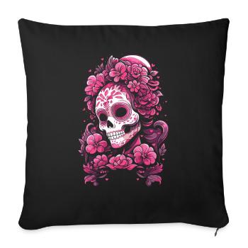 Crâne Muertos Mexicain Jour des Morts Rose - Coussin et housse de 45 x 45 cm - noir - Devant