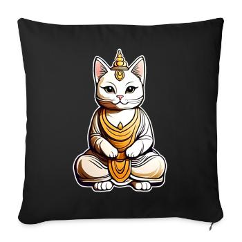 Chat mignon en position de yoga de Bouddha - Coussin et housse de 45 x 45 cm - noir - Devant