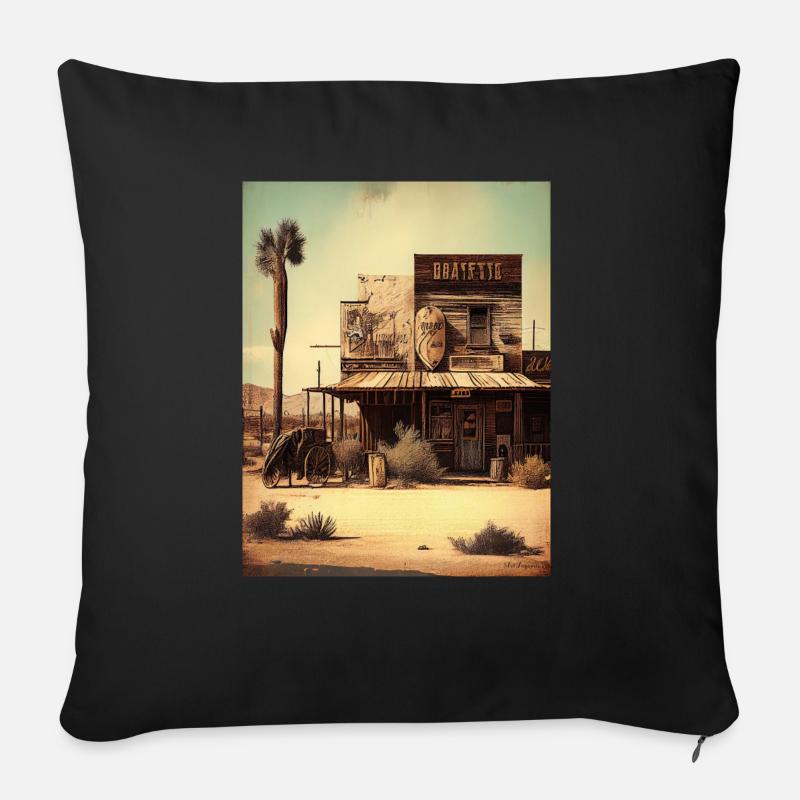 Retro-Cowboy-Dorf - Sofakissen mit Füllung 45 x 45 cm - Schwarz