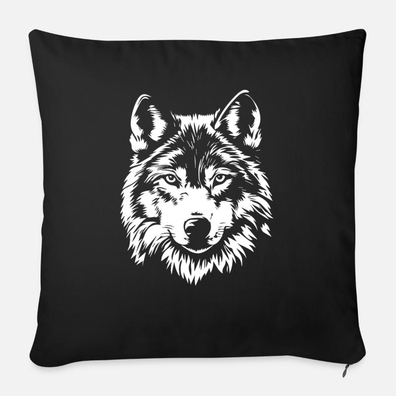 Wolf Gesicht - Sofakissen mit Füllung 45 x 45 cm - Schwarz