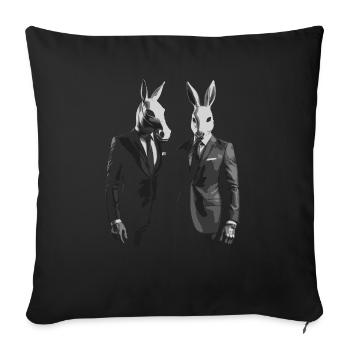 Pferd und Kaninchen im Menschenanzug - Sofakissen mit Füllung 45 x 45 cm - Schwarz - Vorne