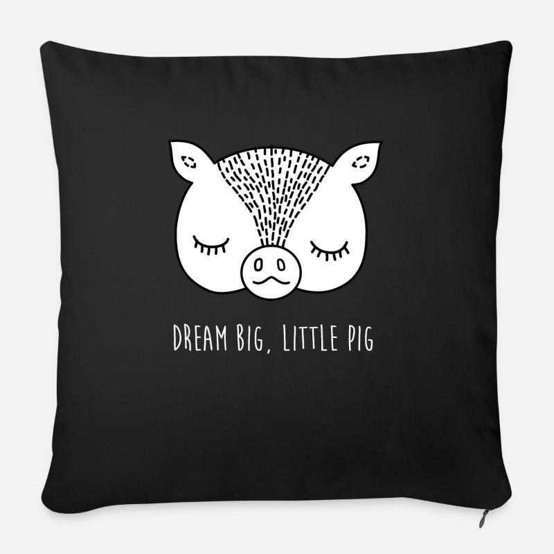 Visage de cochon avec dire grand rêve petit cochon - Coussin et housse de 45 x 45 cm - noir