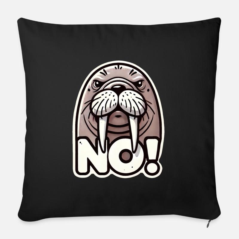 Walrus NO: Fun and expressive design - Sofa pillow with filling 45cm x 45cm - black