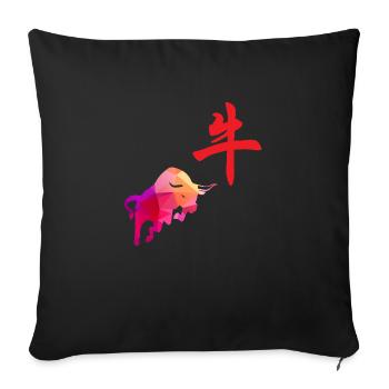 Signes du zodiaque chinois Bison Low Poly Art - Coussin et housse de 45 x 45 cm - noir - Devant