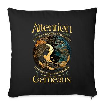 Gémeaux - Signe du Zodiaque, Humour Astrologie - Coussin et housse de 45 x 45 cm - noir - Devant