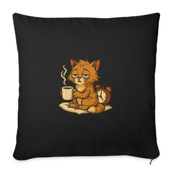 Conception de grincement matinal – chat avec du café - Coussin et housse de 45 x 45 cm - noir - Devant