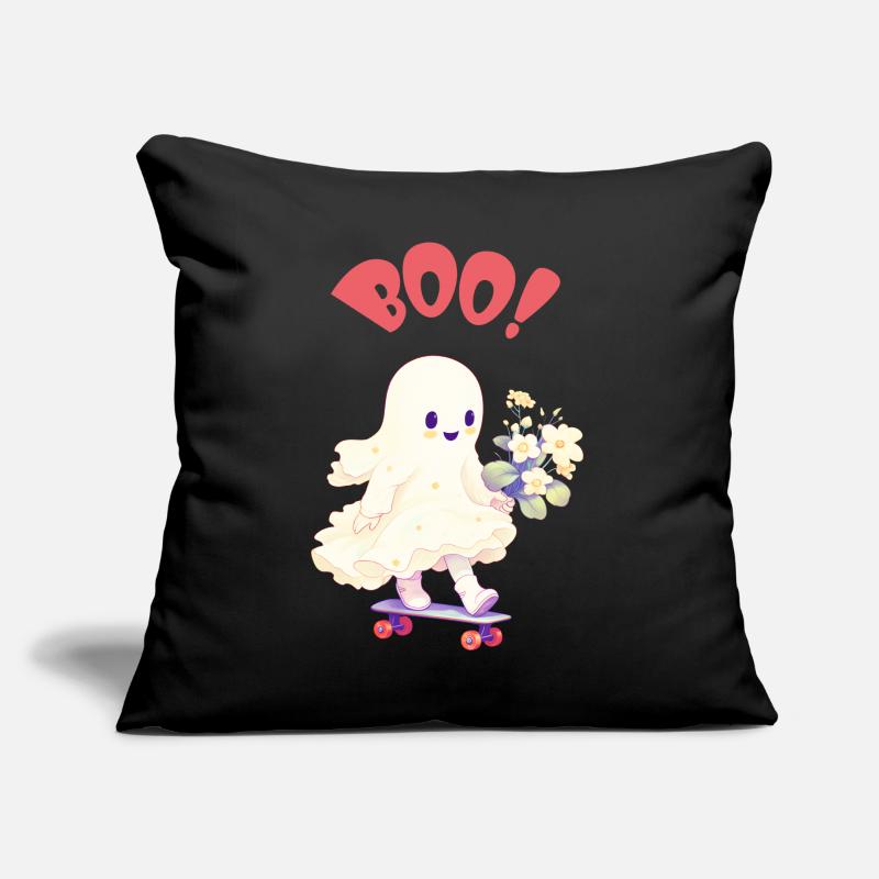Fantôme amical avec des fleurs sur skateboard - BOO Coussin et housse de 45 x 45 cm