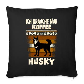 Husky et café - Coussin et housse de 45 x 45 cm - noir - Devant