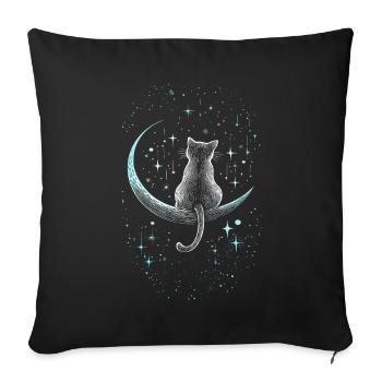 Chaton chat assis sur la lune sous les étoiles - Coussin et housse de 45 x 45 cm - noir - Devant