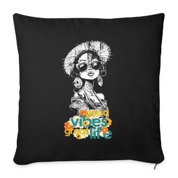 Femme Good Vibe Fleurs - Coussin et housse de 45 x 45 cm - noir - Devant