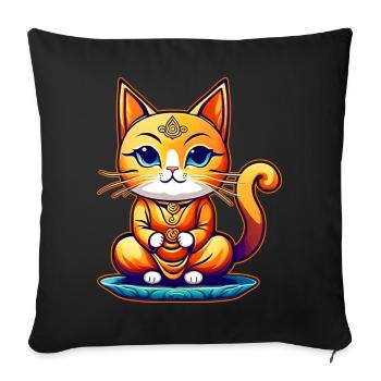 Chat mignon en position de yoga de Bouddha - Coussin et housse de 45 x 45 cm - noir - Devant