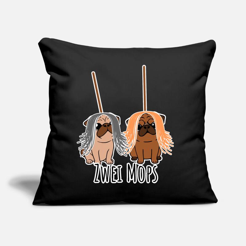 Zwei Mops - Hunde oder Putzgeräte? Hunde Humor? Sofakissen mit Füllung 45 x 45 cm